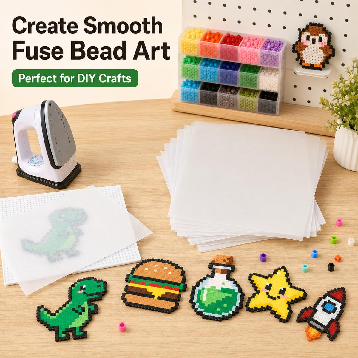 Thick Textured Fuse Bead Ironing Paper 7 Pack, 0.01 Inch Fiberglass Iron Cloth, Reusable Heat Transfer Sheet for Bead Craft Finishing, 7.87 x 5.91Inch (Cloth)