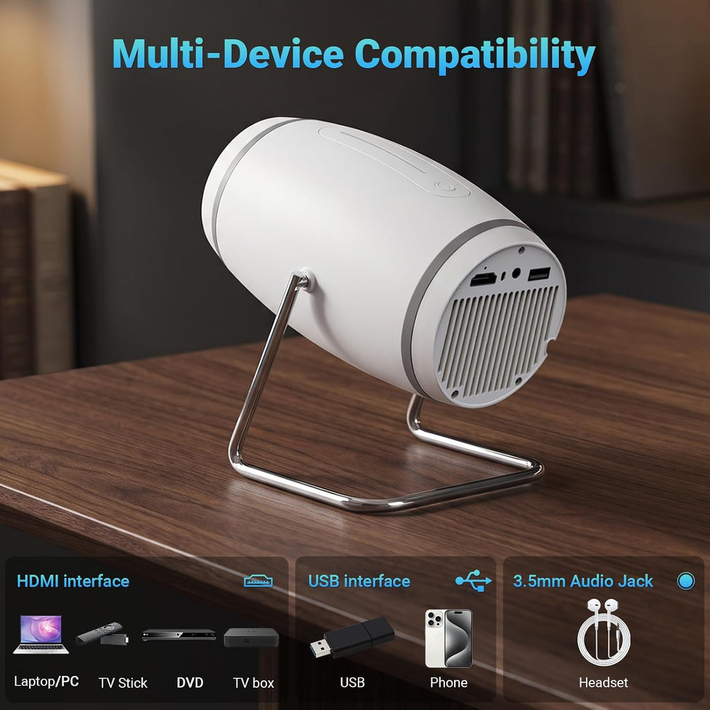 【Built-in APPS】Mini Projector With Wifi And Bluetooth, 1080P 4K Support Portable Projector, Movie Projector for Bedroom, Compatible with Smartphones/TV Stick/iPad/PS5/Laptop/HDMI/USB