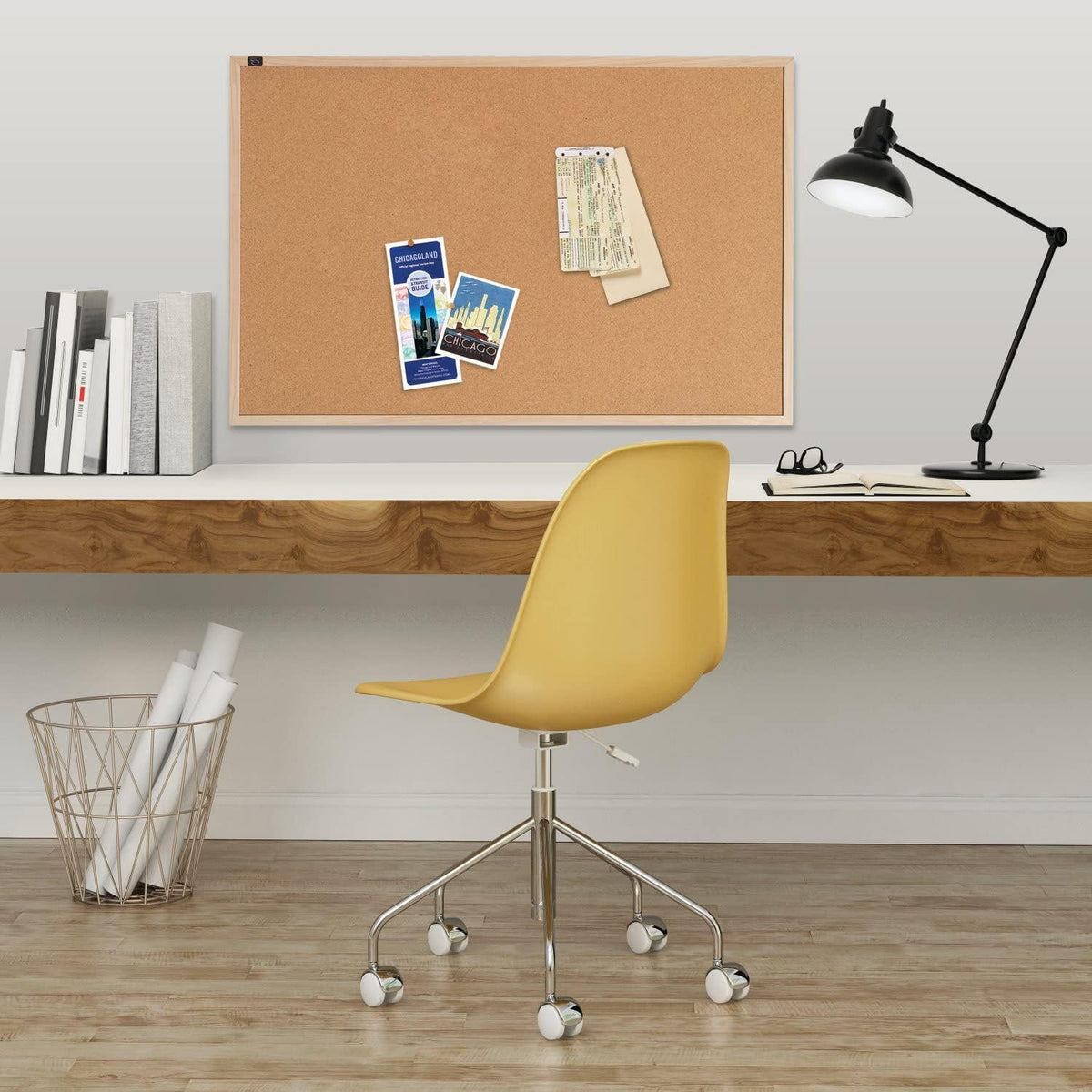 Quartet Cork Bulletin Board, 23 × 35 Inches, Oak Finish (K–12)