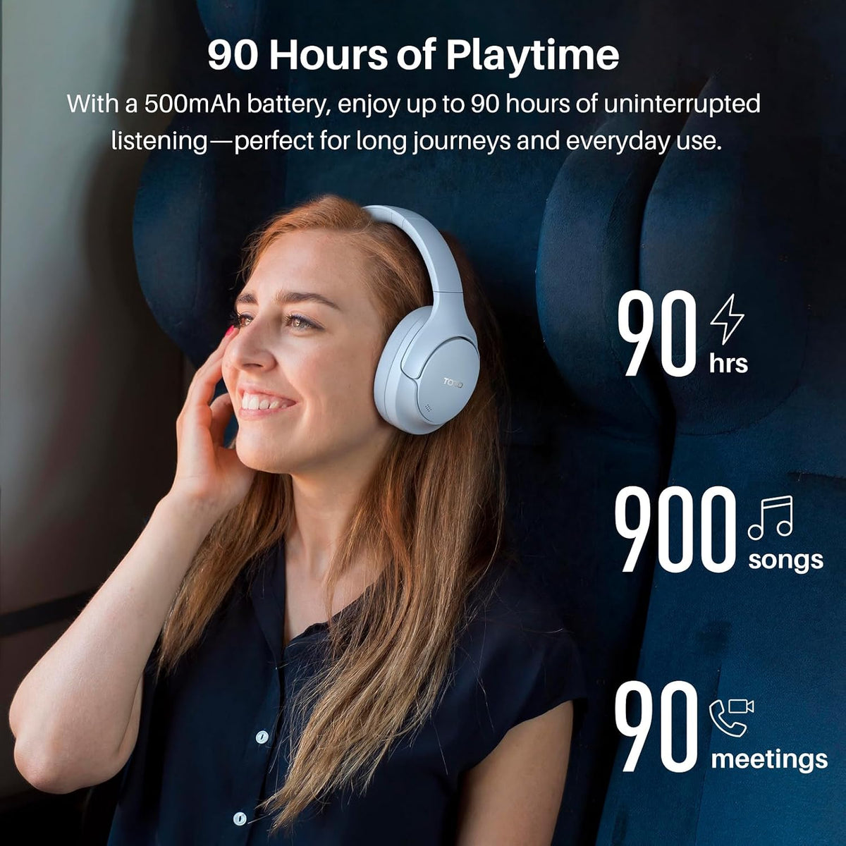 TOZO HT3 Hybrid Noise Cancelling Wireless Headphones, 90H Over Ear Headset