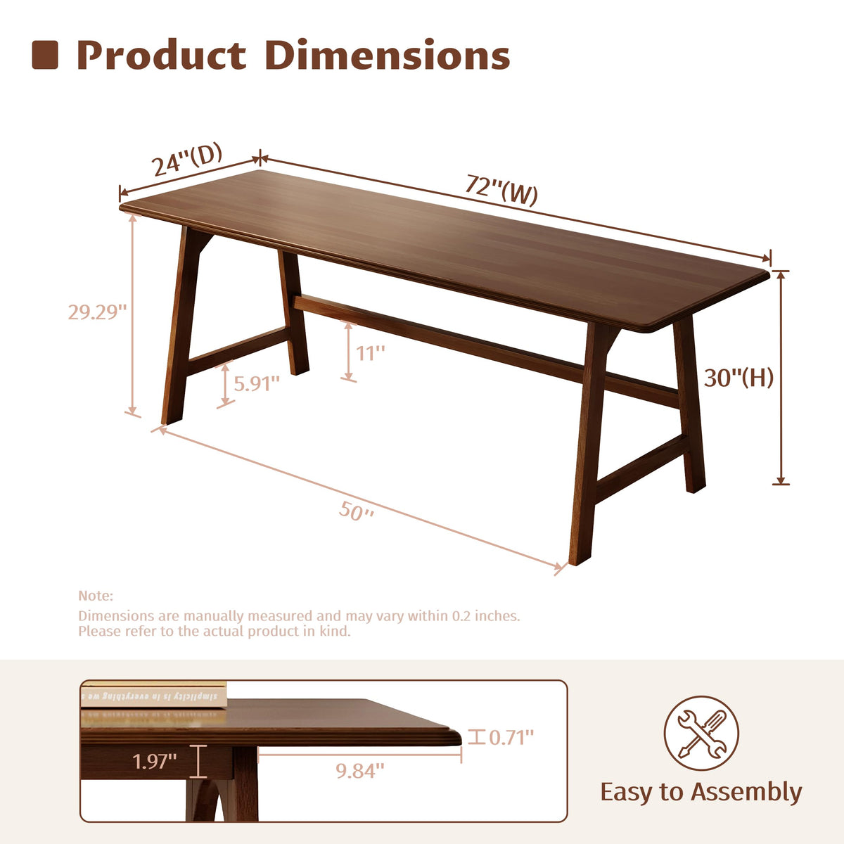 IOTXY Solid Wood Writing Table - 60" W Minimalist PC Computer Desk, Oak