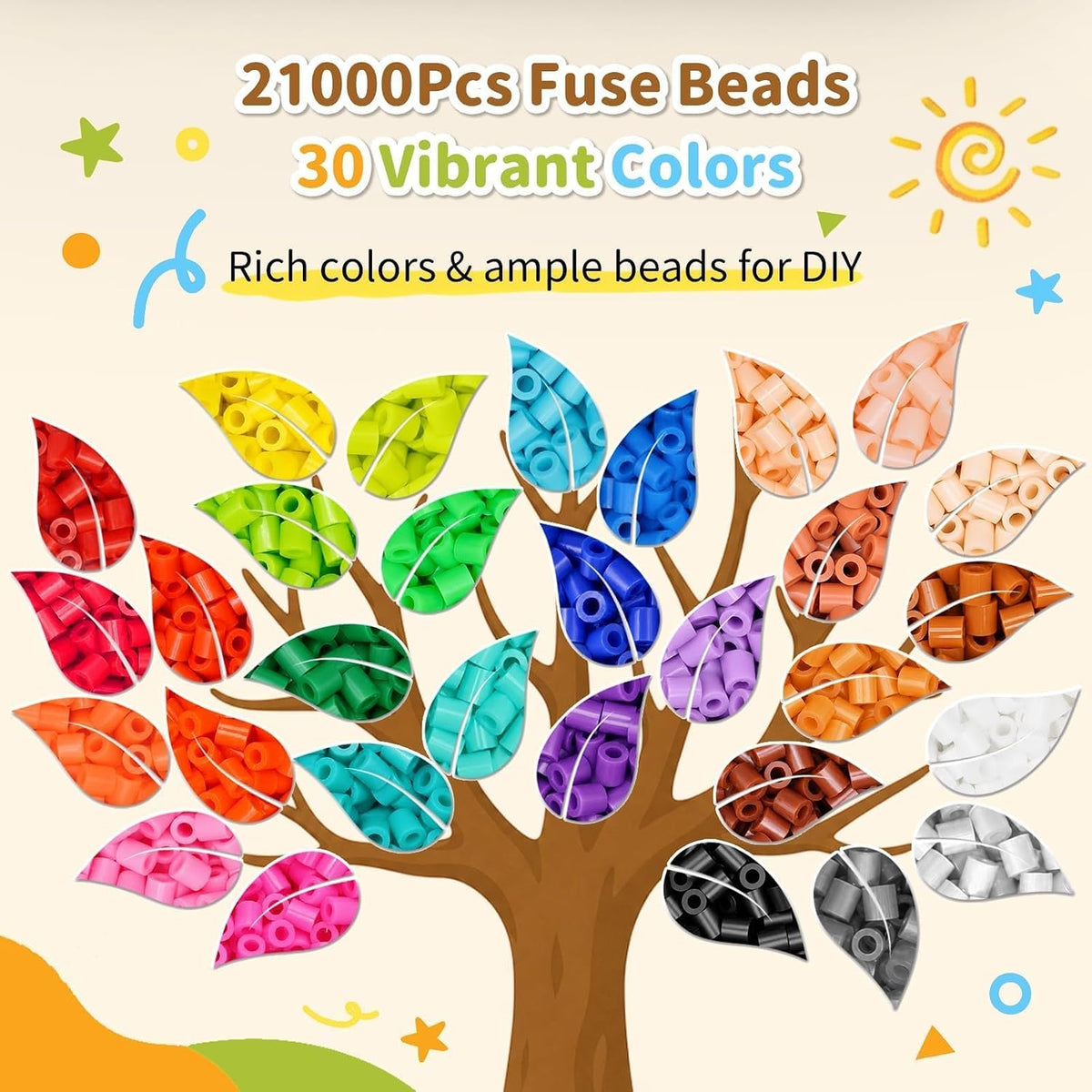 Malynme 21000Pcs 5mm Fuse Beads Bulk, 30 Colors Melty Beads for DIY Crafts