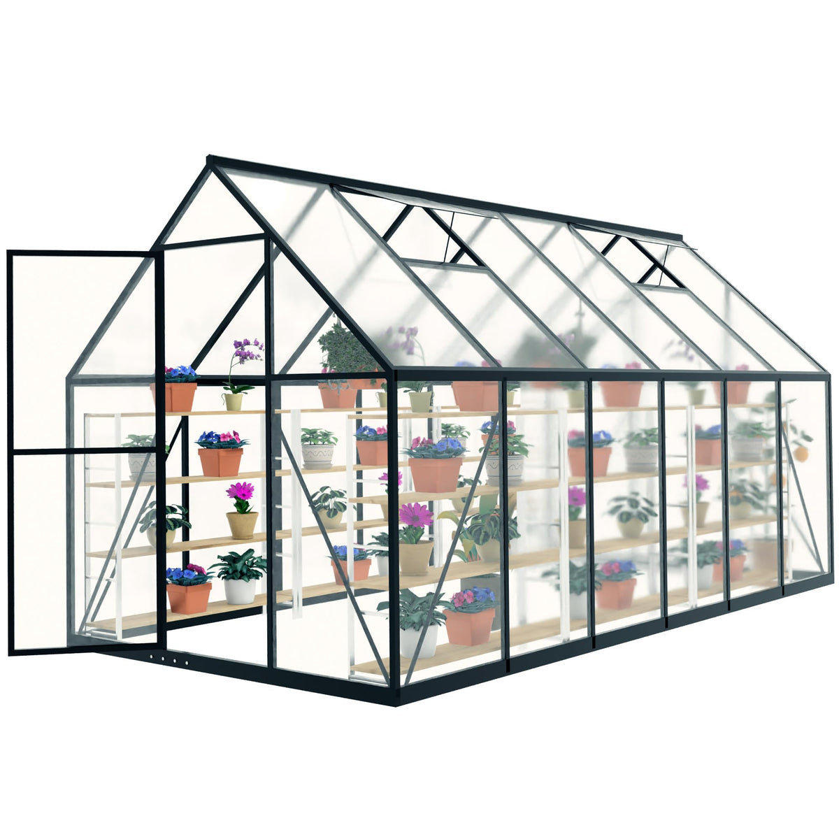 Exroo Aluminum Polycarbonate Walk-In Greenhouse (Multiple Sizes)