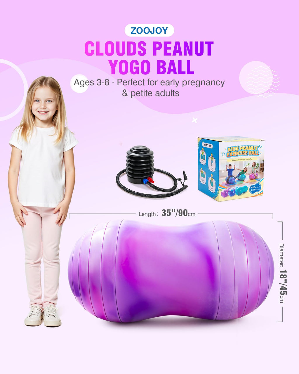 ZOOJOY Peanut Ball for Kids and Adults, 18/20Inch Anti-Burst Exercise Ball