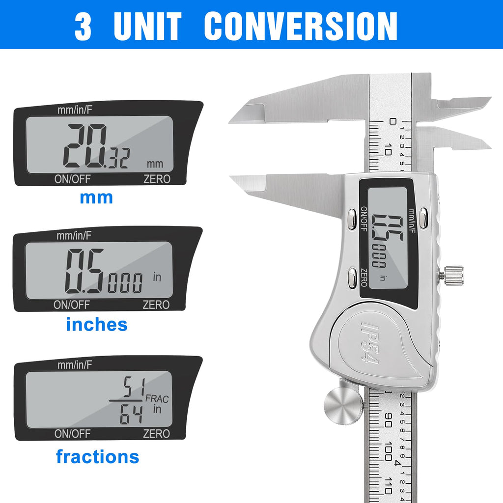 Digital Caliper, Adoric Calipers 0-6 Inch, Inch/mm Conversion, Large LCD