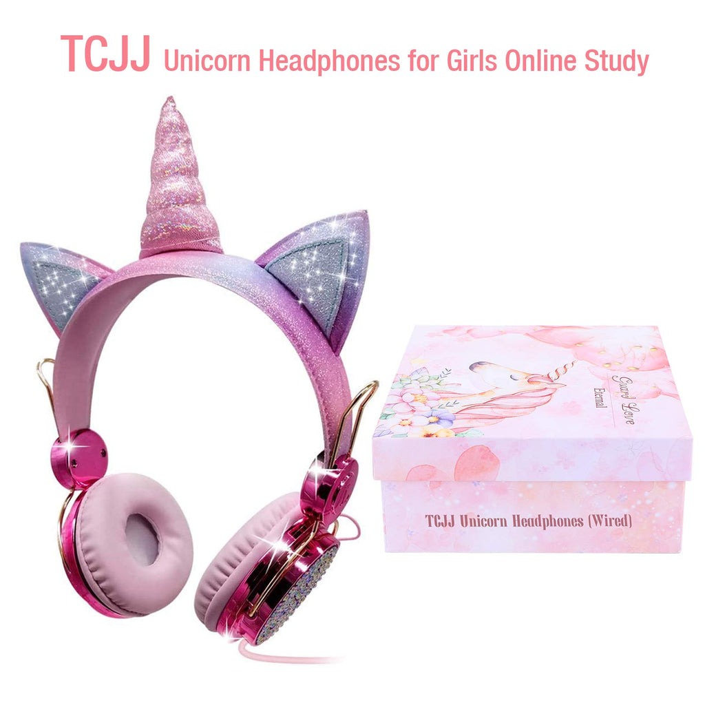 TCJJ Unicorn Kids Wired Headphones with Mic, 3.5mm Jack, On Ear