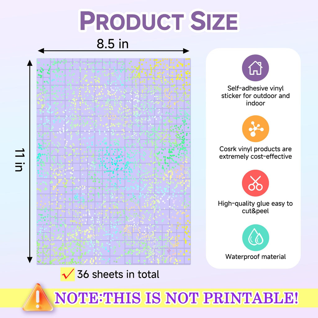 36 Sheets Holographic Laminating Sheets Clear Self Adhesive Sticker Paper