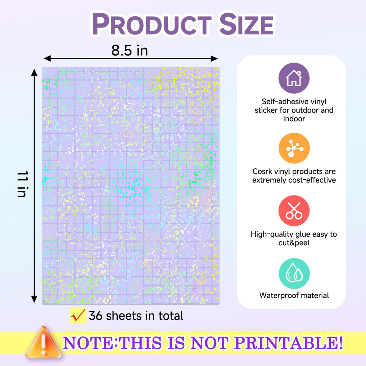 36 Sheets Holographic Laminating Sheets Clear Self Adhesive Sticker Paper