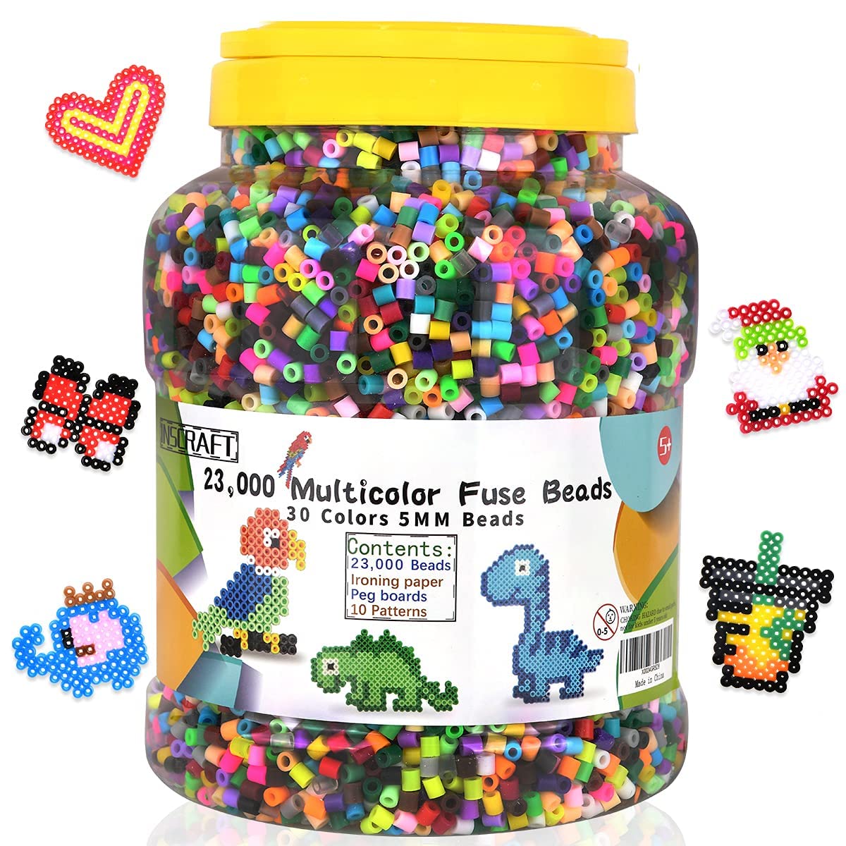 INSCRAFT Fuse Beads, 33000pcs Fuse Beads Kit for Kids, 33 Color 5MM Iron Beads Set with 150 Patterns, 8 Pegboards, 15 Ironing Paper, 6 Tweezers, 85 accessories, Craft Kits Gifts for Birthday Christmas