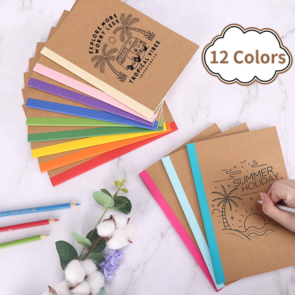 EOOUT 5 Pack A5 Composition Notebook, Kraft Lined Journal Bulk with Rainbow Spine, 5 Colors, 60 Pages for Women Girls Kids, School Office Supplies