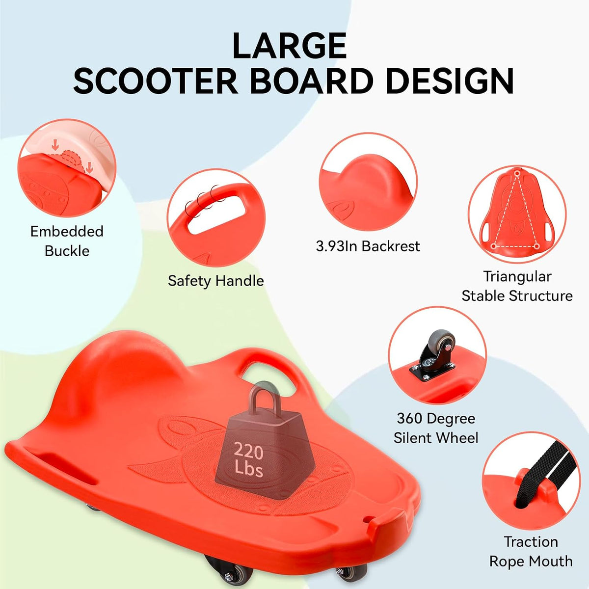 LLYJJKUWL Large Scooter Board with Handles - PE & Sensory Training Equipment
