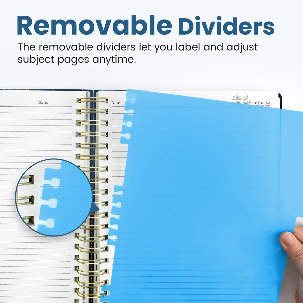 Taja Spiral Notebooks for Work 5 Subject Notebook with Removable Dividers