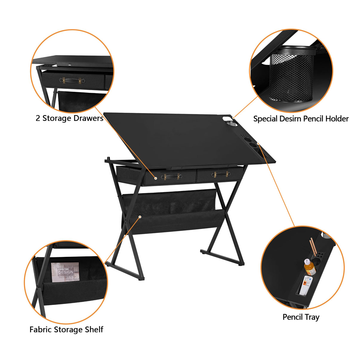 VECELO Adjustable Drafting and Art Desk with Stool