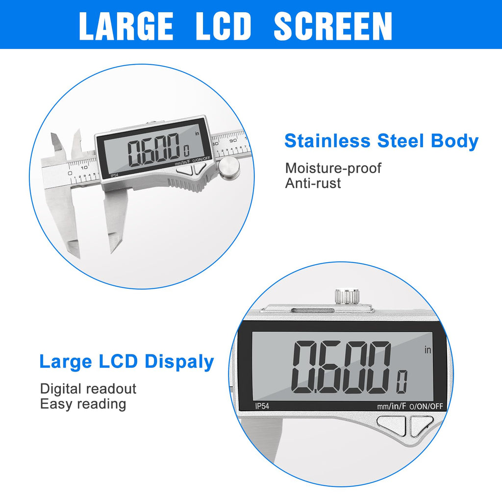 Digital Caliper, Adoric Calipers 0-6 Inch, Inch/mm Conversion, Large LCD