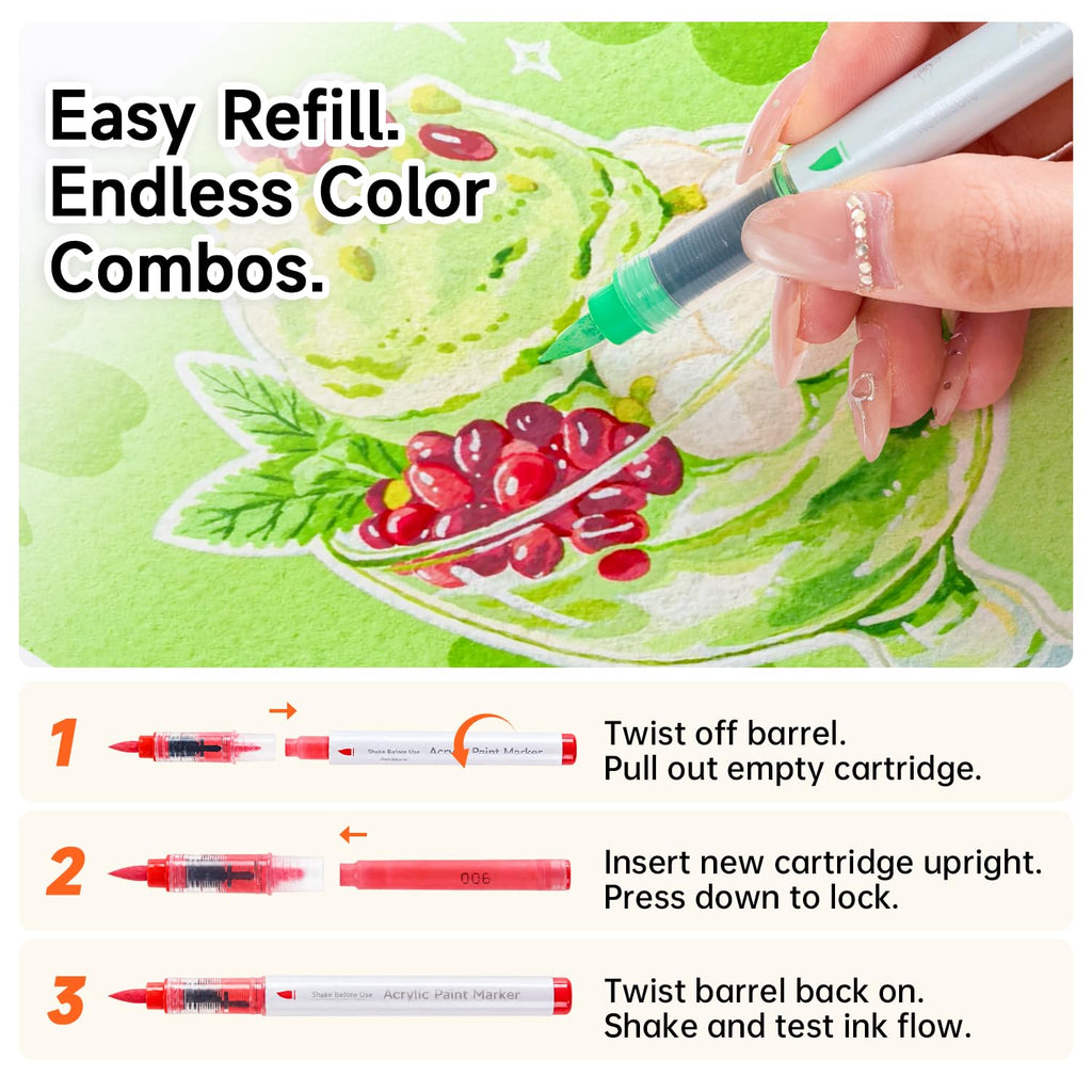 Shuttle Art 96 Colors Dual Tone Refillable Acrylic Markers with 100 Refills