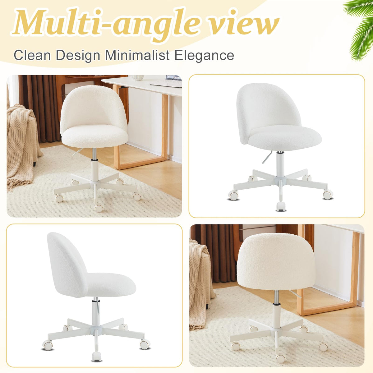 VINGLI Cute Candy Chair Armless Comfy Small Office Desk Vanity Chair with Wheels & Lumbar Support,Teddy Adjustable Rolling Swivel Computer Task Ch for Home Office,Bedroom,Gentle Pink