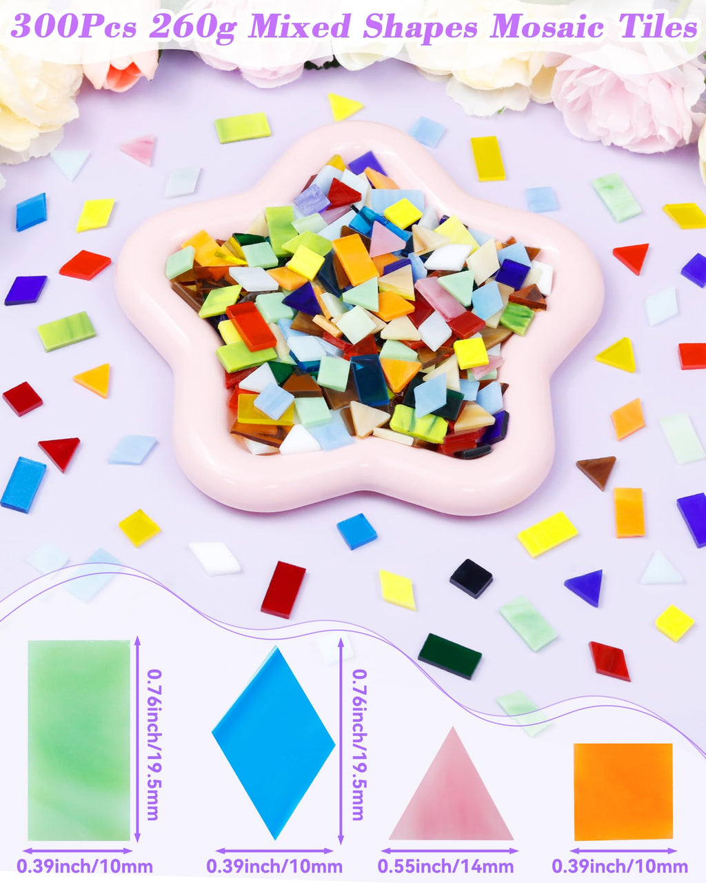 FIVEIZERO 420g Mosaic Tiles, 280Pcs Glass Mosaic Kits for Crafts