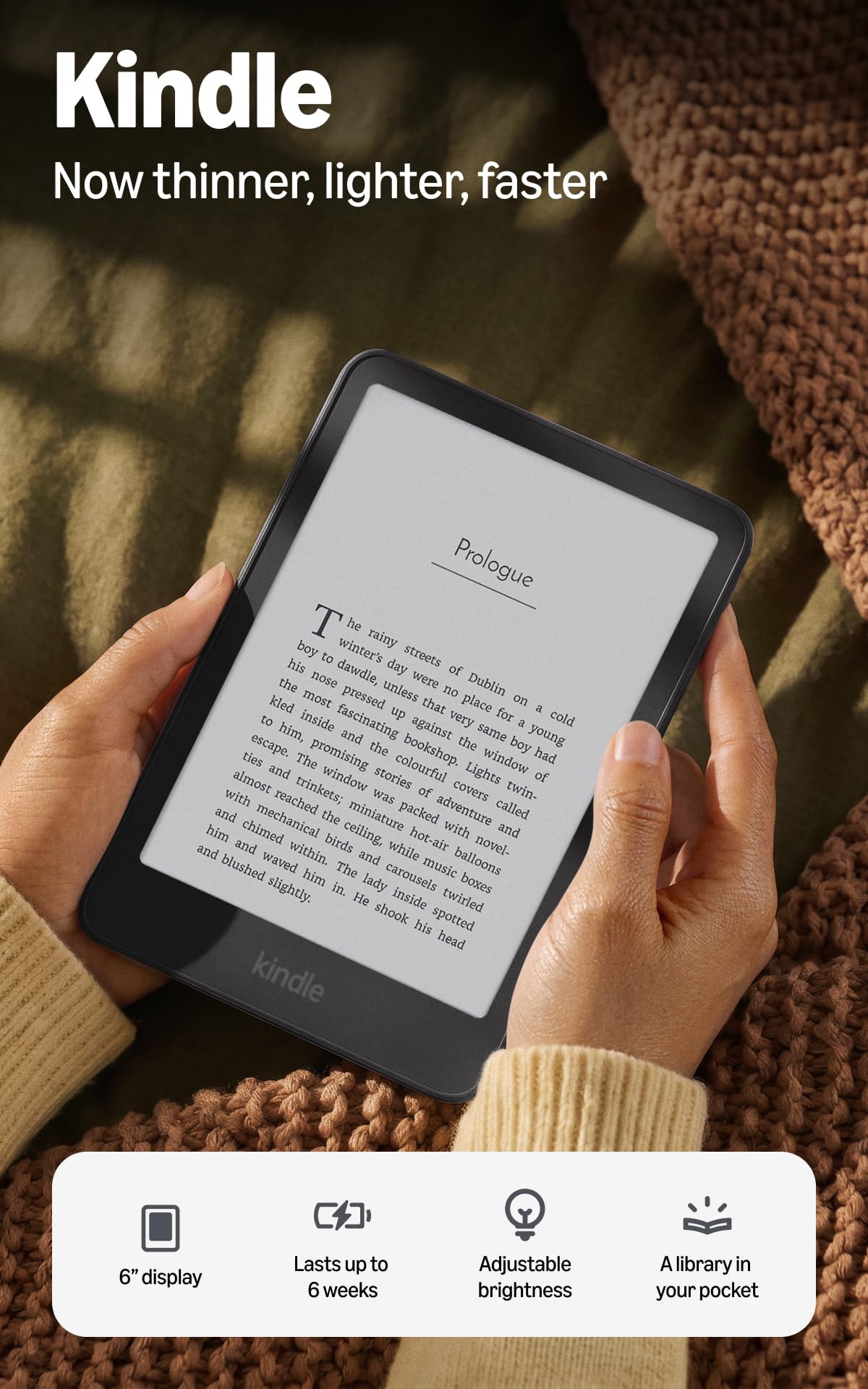 Amazon Kindle 32GB (all-new), Thinner, new aluminum design, 6" display, Without Lockscreen Ads, Alpine Sky Aluminum