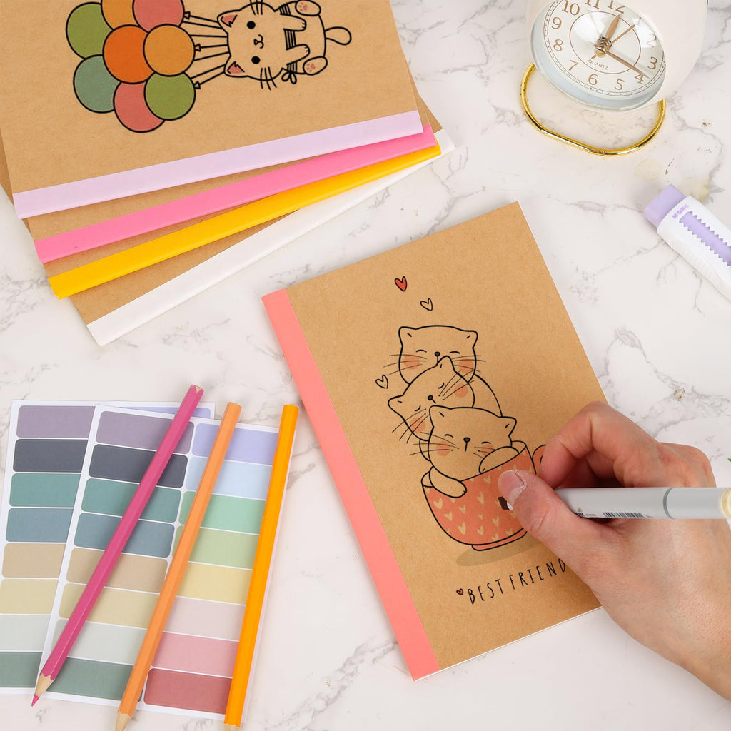 EOOUT 5 Pack A5 Composition Notebook, Kraft Lined Journal Bulk with Rainbow Spine, 5 Colors, 60 Pages for Women Girls Kids, School Office Supplies