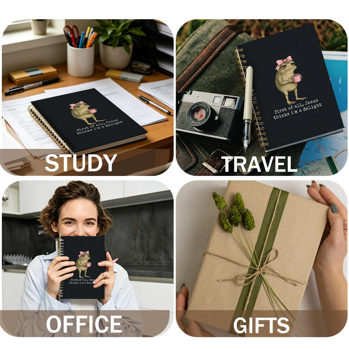 Frog Notebook, Frog Office Supplies, Cute Spiral Journal for Teens