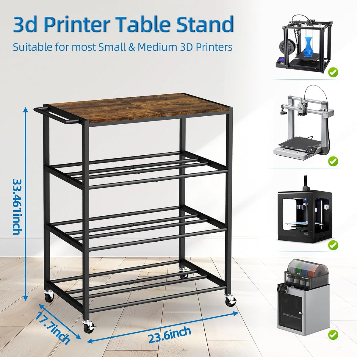 3D Printer Stand Table for 48 Filament Storage Rack, Brown