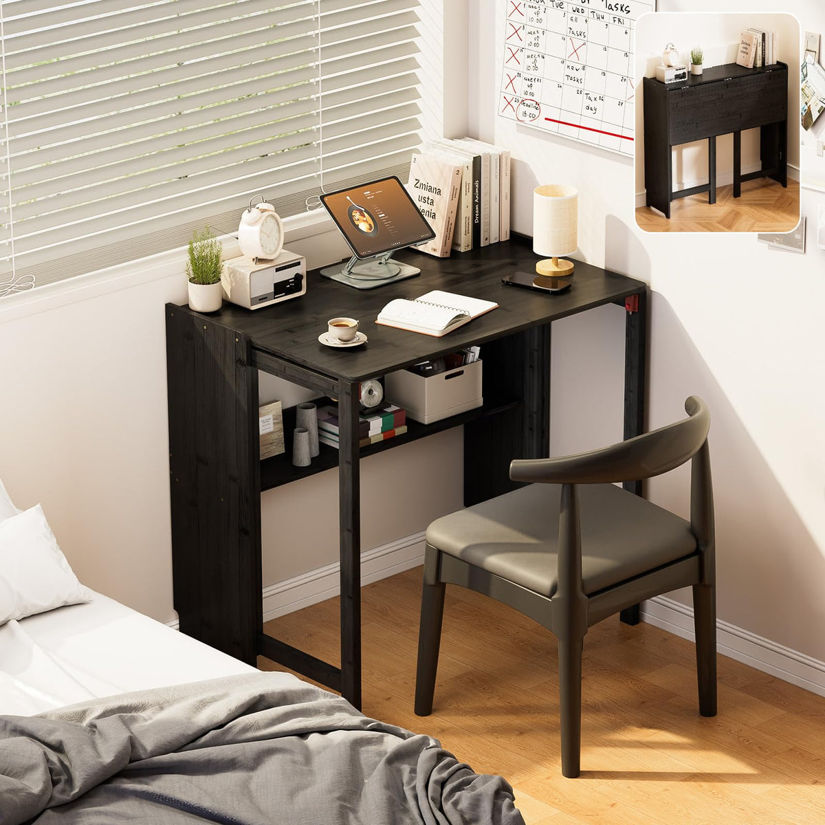 Dezyfurni Bamboo Folding Student Desk with Storage