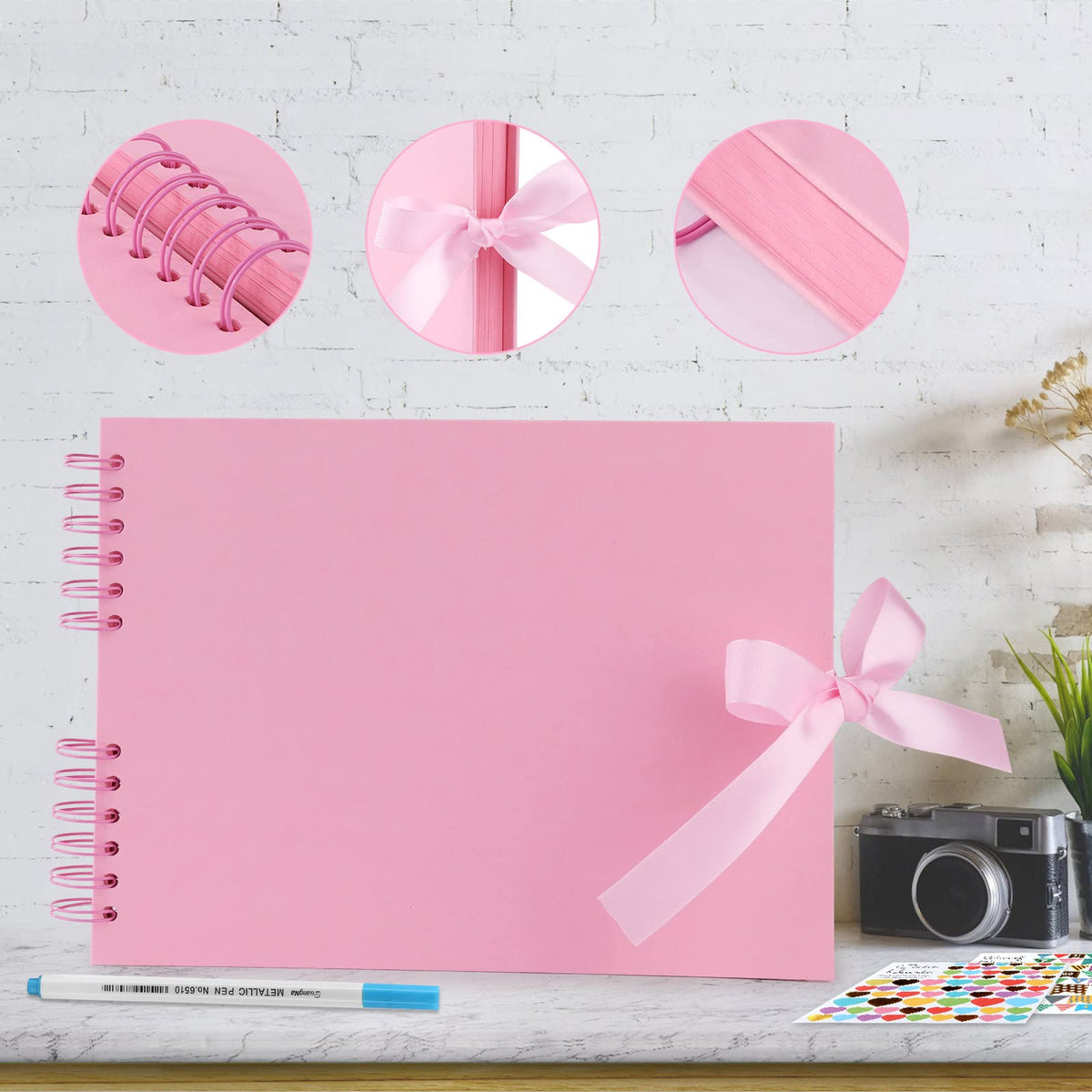 Gotideal 80 Pages Scrapbook Album with 10 Metallic Markers, Black