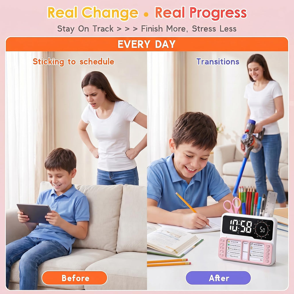 7-in-1 Visual ADHD Timer for Kids with Chore Chart Board, ADHD Tools Schedule for Kids with Autism, Alarm, Countdown, Date, Temperature, Storage, Daily Checklist for Home/School/Classroom/Desk(Blue)