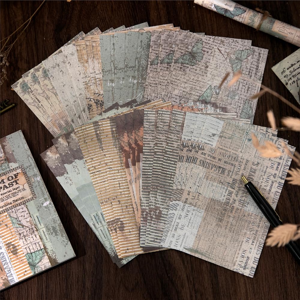 180 Sheets Vintage Scrapbook Paper, Journaling Scrapbooking Supplies, Antique Aged Looking Background Paper for Junk Journals Card Making Mixed Media Decoupage
