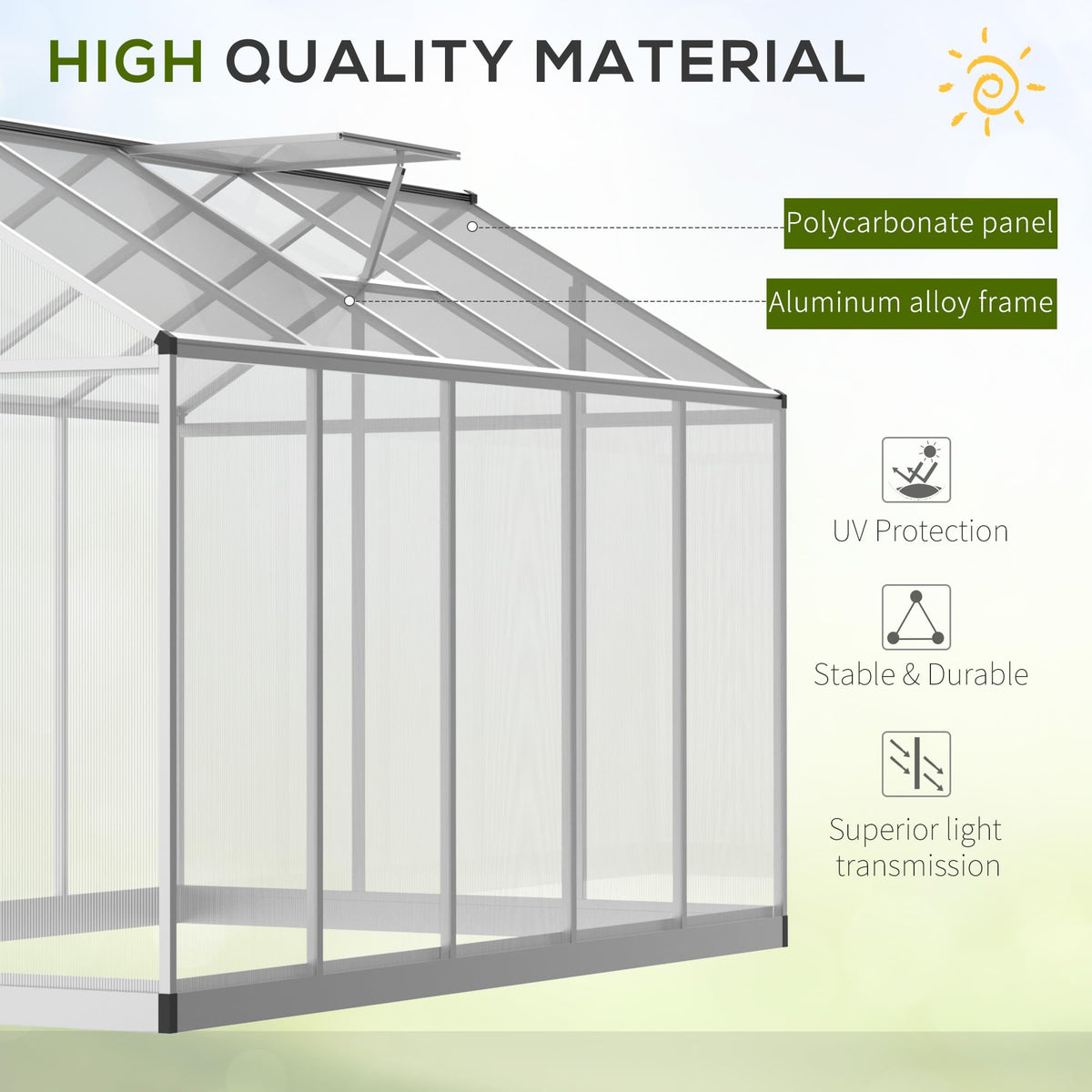 Outsunny Polycarbonate Greenhouse, Up to 60 Sq Ft (4 ft × 6 ft to 10 ft × 6 ft)