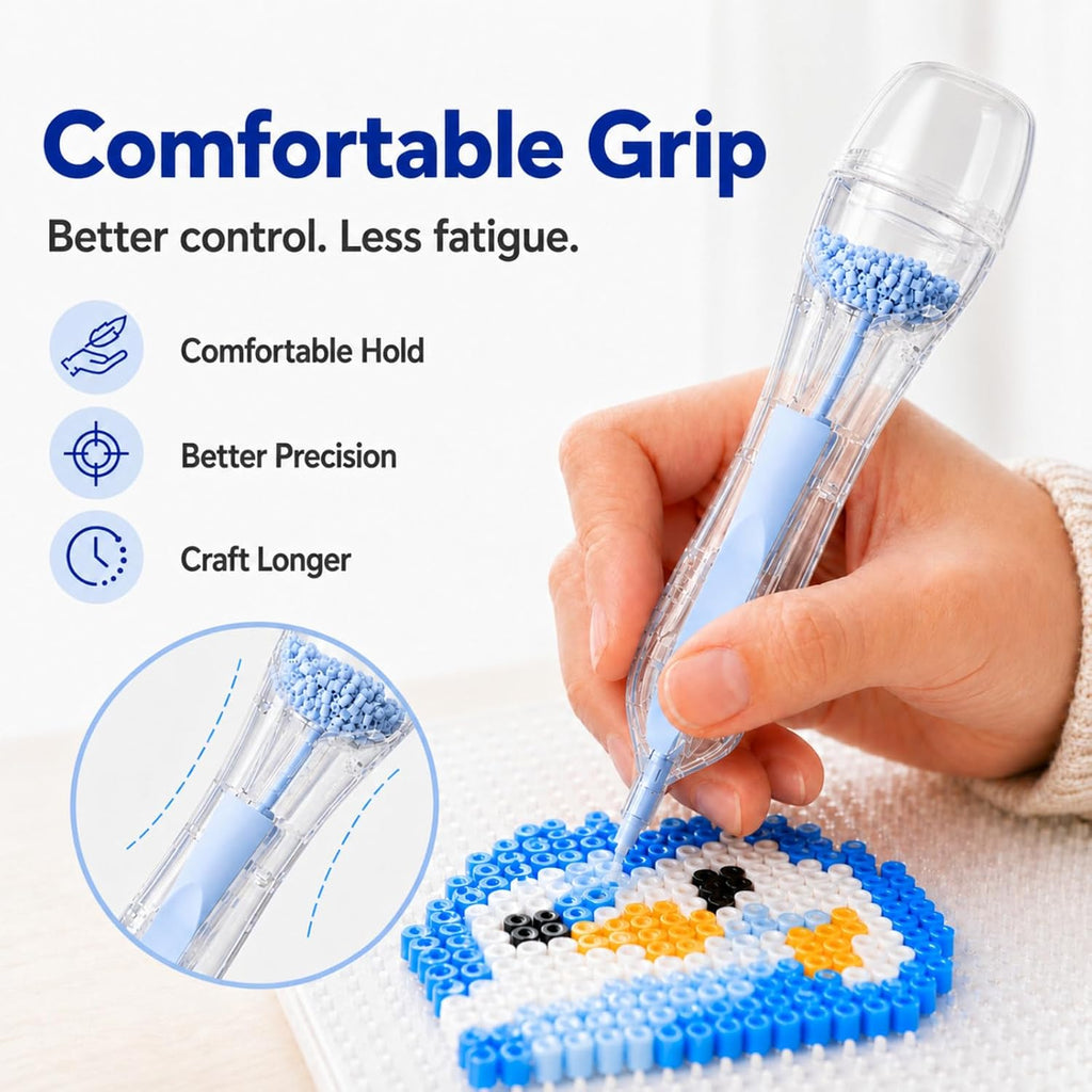 2.6mm Fuse Bead Pen with 4 Swappable Lidded Compartments for Mini Fuse Beads, Quick Color Switching, Precise and Easy Bead Placement Tool, Gift for Bead Art Lovers, Blue