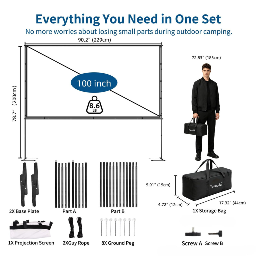 Outdoor Projector Screen with Stand, Portable 16:9, 120-inch