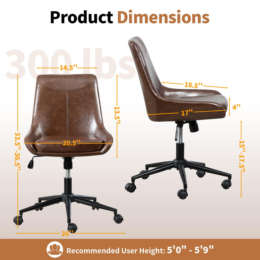 Home Armless Office Desk Chair, Linen Small Computer Chair with Adjustable Height, Removable Cushion, Comfy Rolling 360° Swivel Vanity Task Chair, Blue