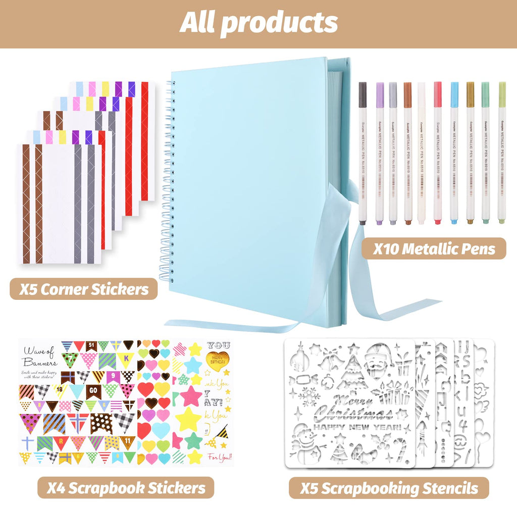 Gotideal 80 Pages Scrapbook Album with 10 Metallic Markers, Black