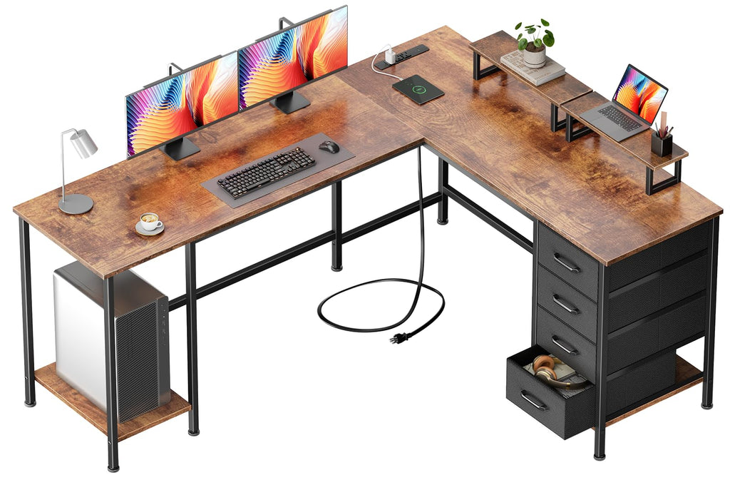 Korfile: 59" L-Shaped Computer Desk with Charging Station & Storage