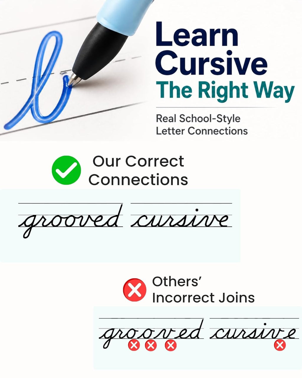 Magic Grooved Cursive Handwriting Workbook for Kids