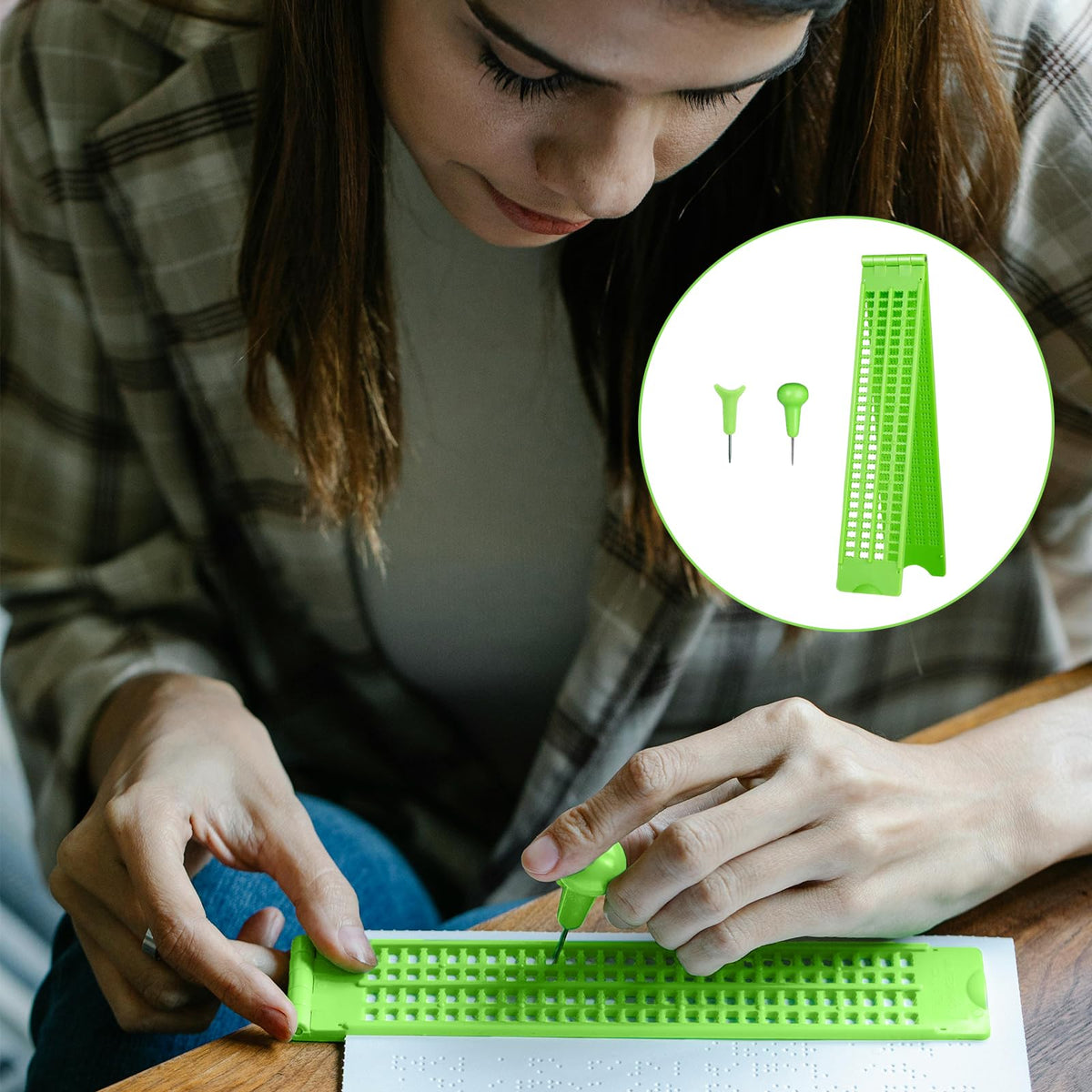 Tactile Braille Geometry Set for Blind & Visually Impaired Students, 6-Piece Math Tools Kit with Ruler, Protractor, 30°/60° Triangles for Special Education