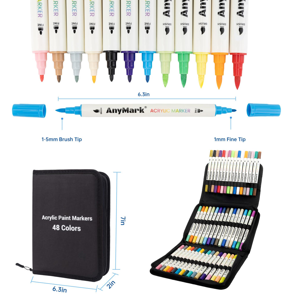 AnyMark 24 Colors Acrylic Paint Markers Brush & Fine Paint Pens