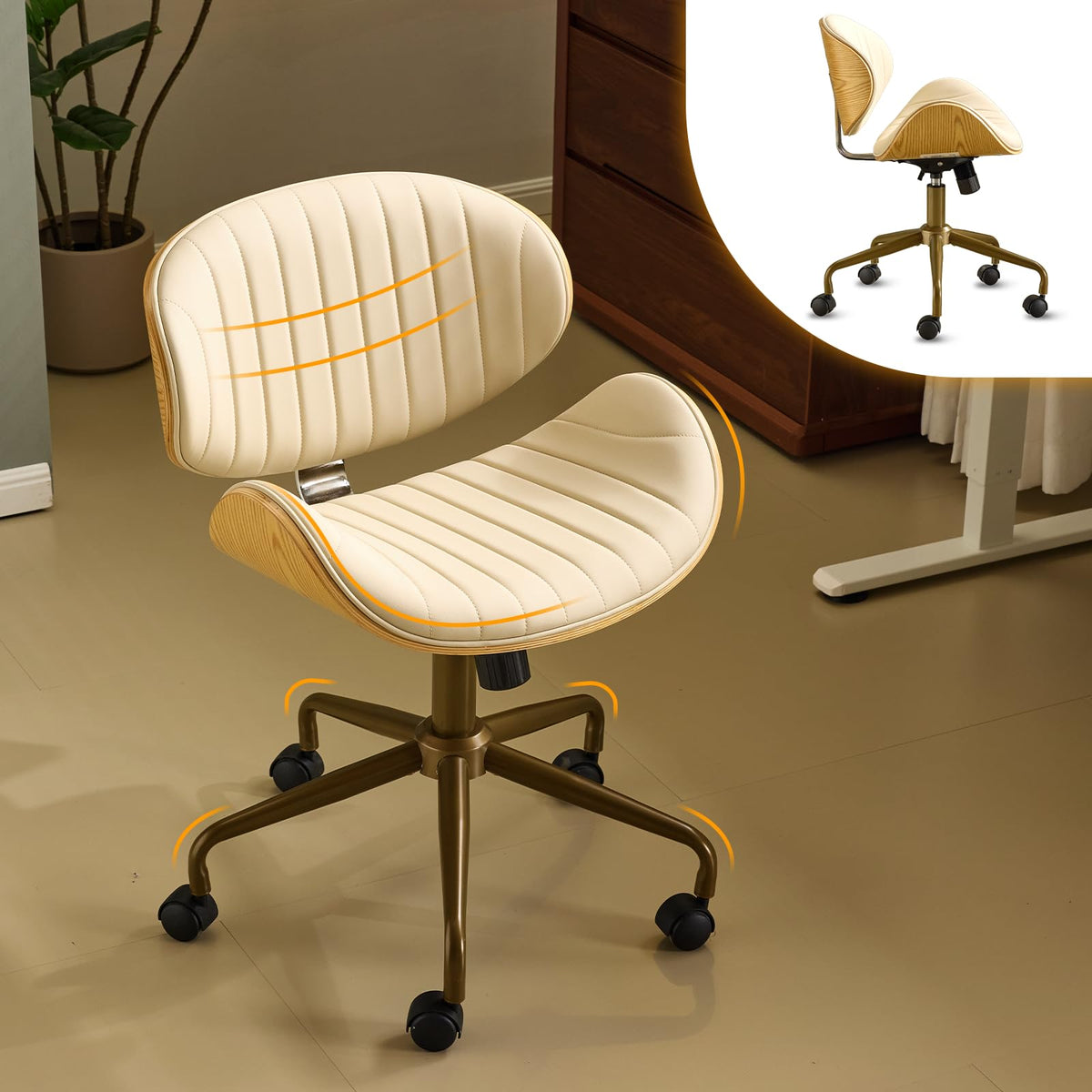 VINGLI Adjustable Armless Study Chair with Curved Wood Shell (Multiple Styles)