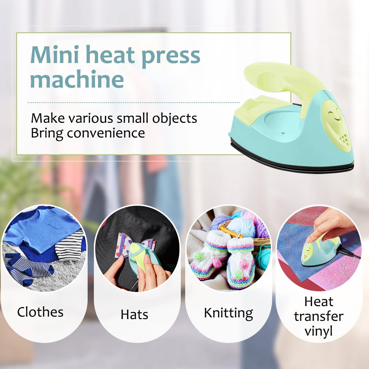 Honoson Mini Iron for Craft Small Iron on Patch Fuse Bead, Mint Green