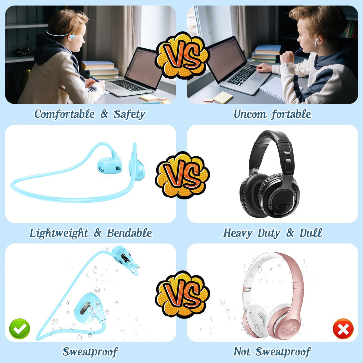 BANIGIPA Kids Headphones, Open Ear Headphones for Teens Child Boys Girls