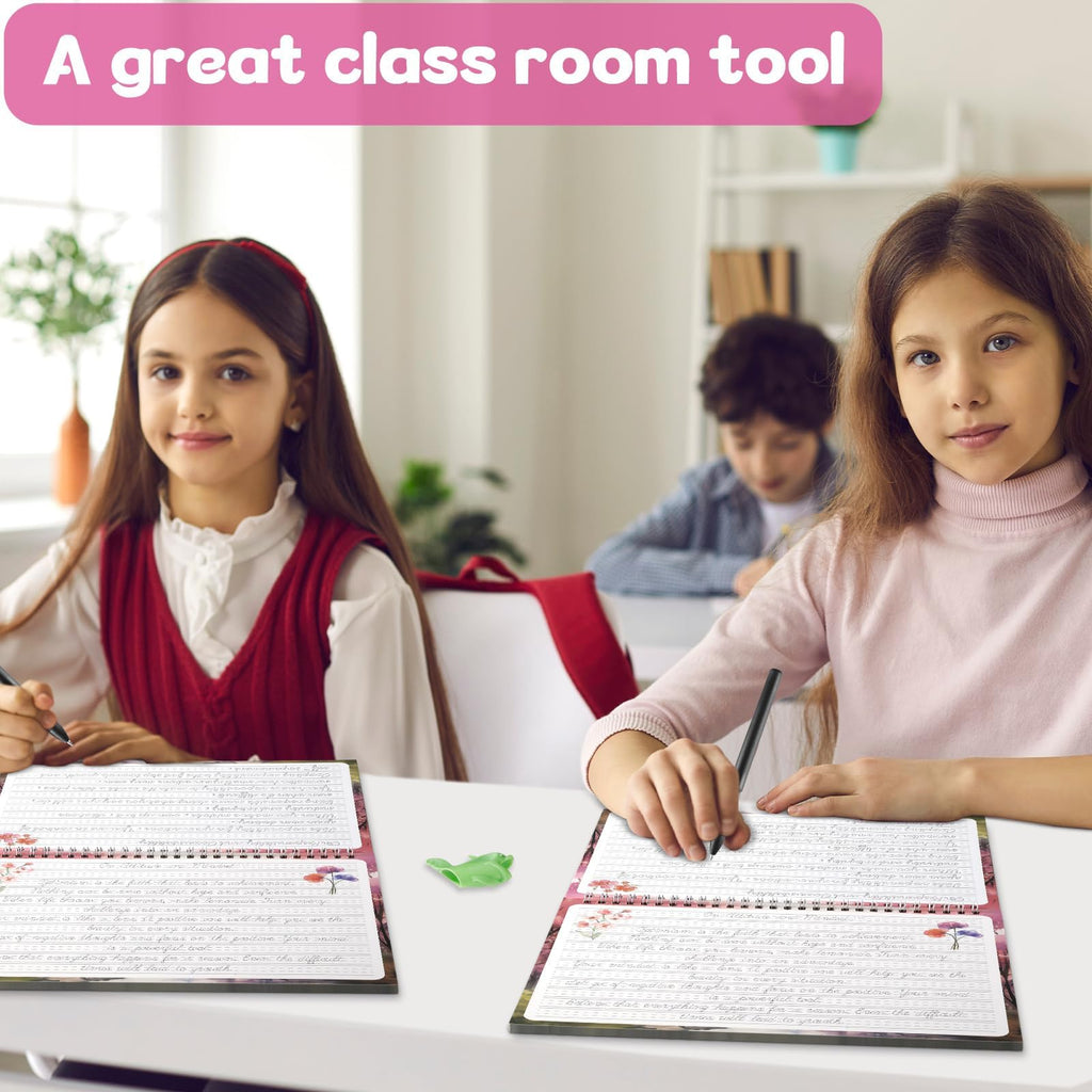 Grooved Cursive Handwriting Workbook Magic Reusable Grooved Cursive Handwriting Practice Guided Tracing with Disappearing Ink Pens for Beginners Kids Learning Activities Supplies (Letters)