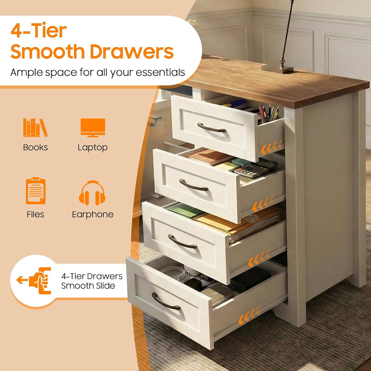 Vabches: 61" Farmhouse L-Shaped Student Study Desk with Drawers & Mobile CPU Mount