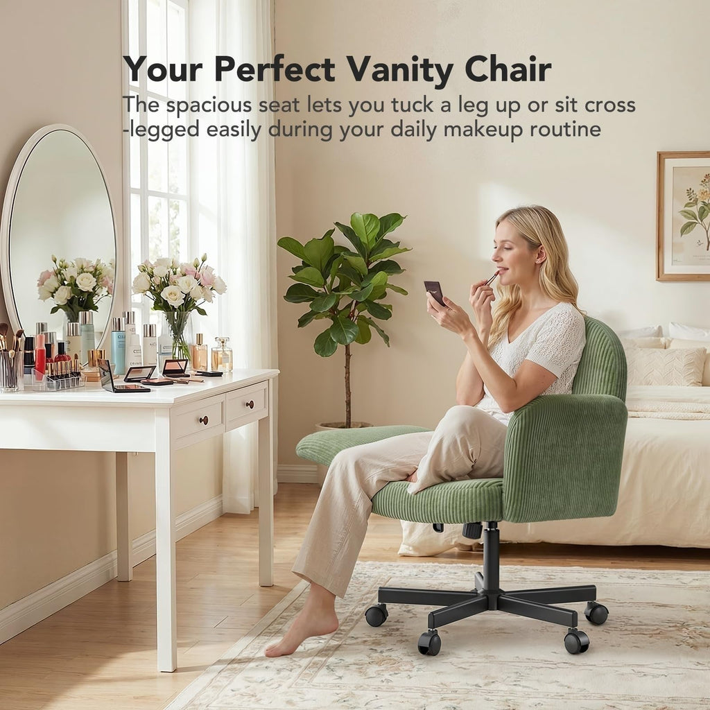 HUANUO Criss Cross Office Chair for Girls with Adjustable Armrests, White