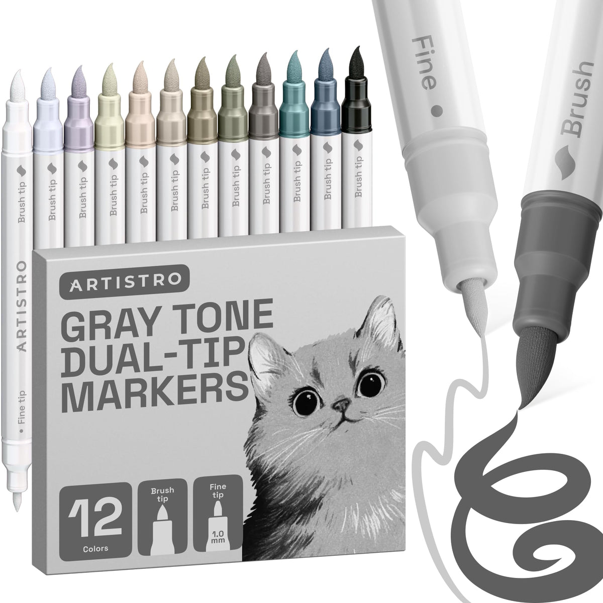 ARTISTRO Dual-Tip Acrylic Paint Markers – 1mm Fine & 1–5mm Brush Tip | ASTM D4236 Safe, Multi-Surface