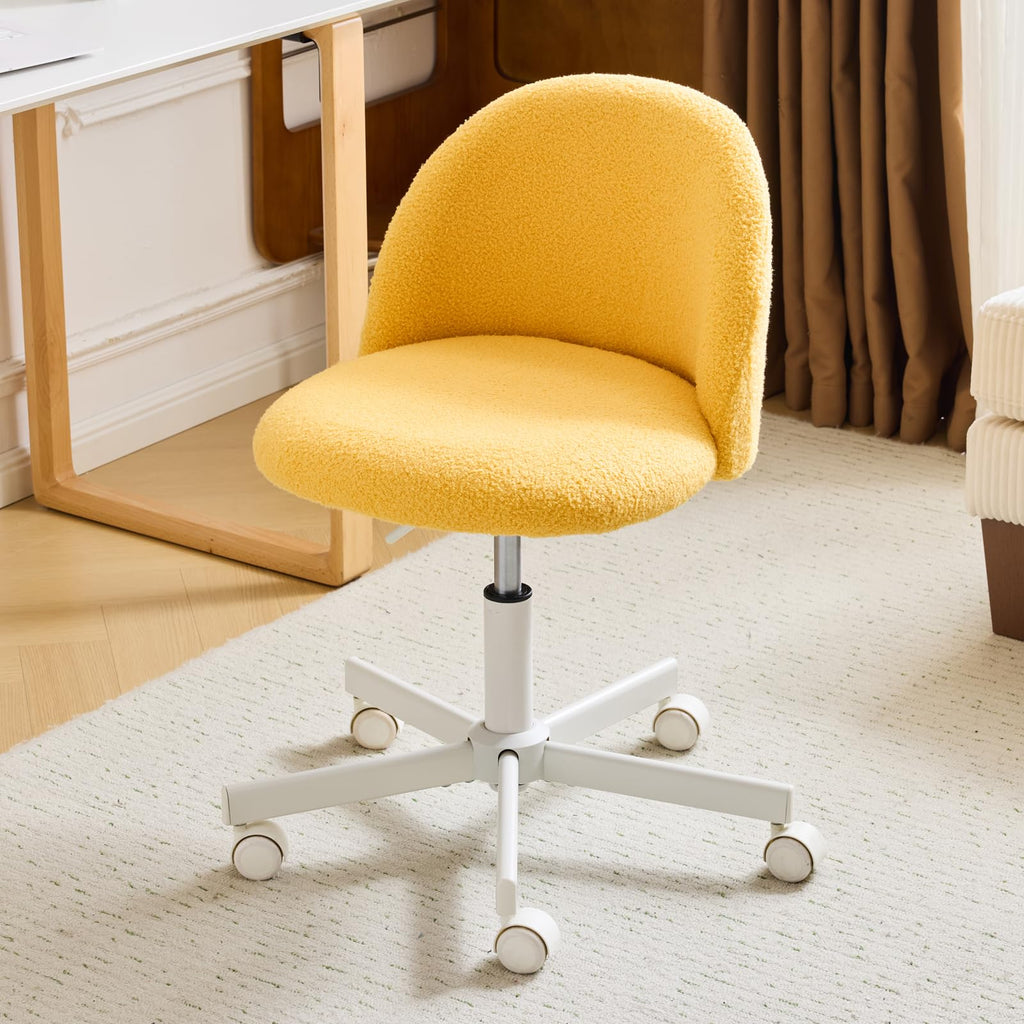 VINGLI Cute Candy Chair Armless Comfy Small Office Desk Vanity Chair with Wheels & Lumbar Support,Teddy Adjustable Rolling Swivel Computer Task Ch for Home Office,Bedroom,Gentle Pink