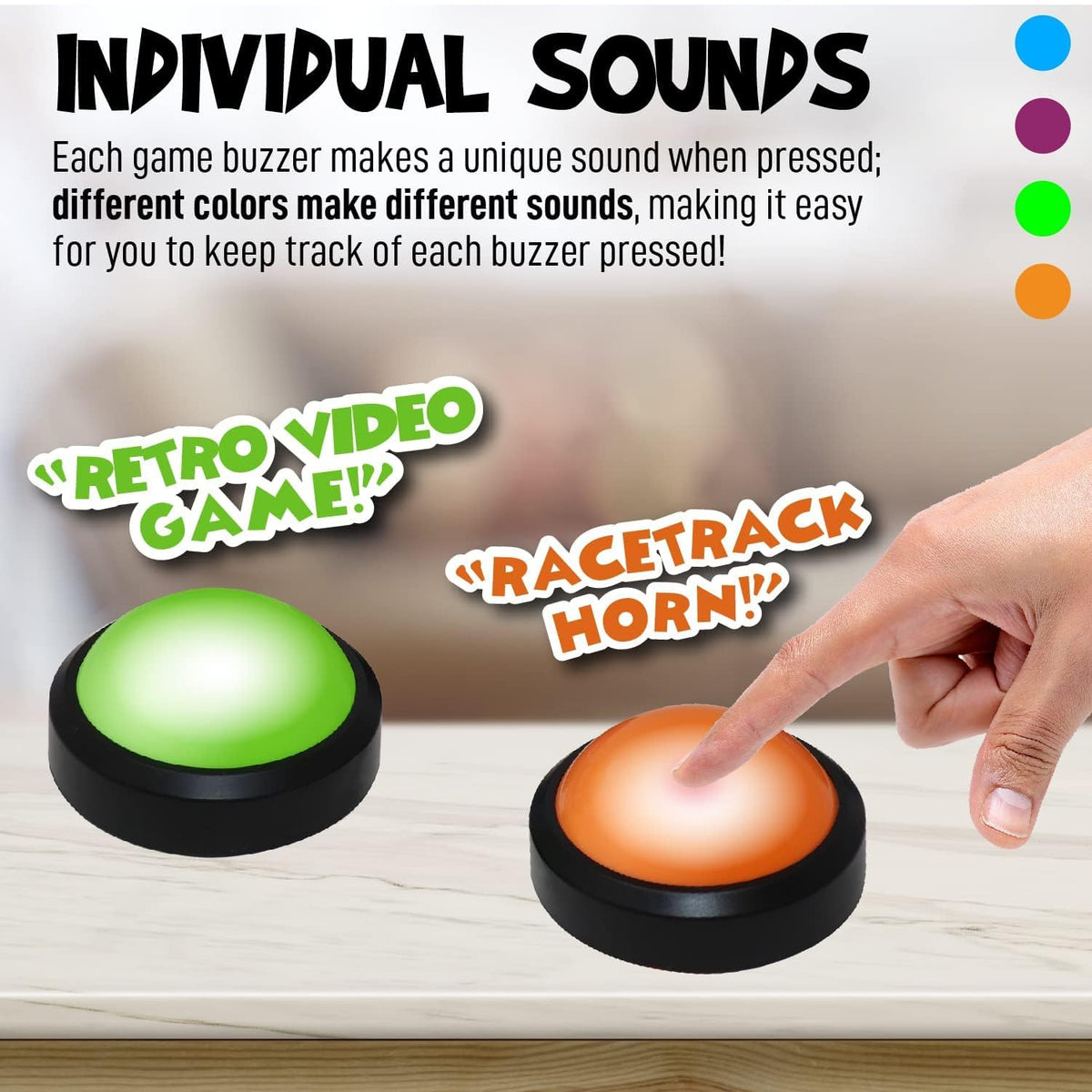 Teacher's Choice Light Up Game Buzzer System, Displays The Winning Player Loud, Unique Sounds for Each Buzzer, Great for Trivia Games, Family Feud, Jeopardy (8 Pack)