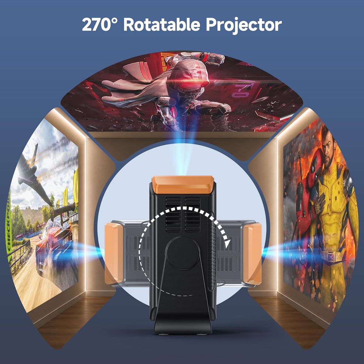 Projector with WiFi and Bluetooth, Auto Keystone, Remote, Focus HDMI USB Compatible with iOS/Android Phone, Laptop, TV Stick, PS5, Home Theater (Black-Yellow)