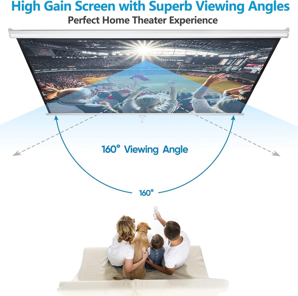 80 Inch Projection Screen, Outdoor Indoor 16:9 HD Foldable Manual Pull Down Projector Screen for Movie Home Backyard Theater Cinema Office Video Game, White