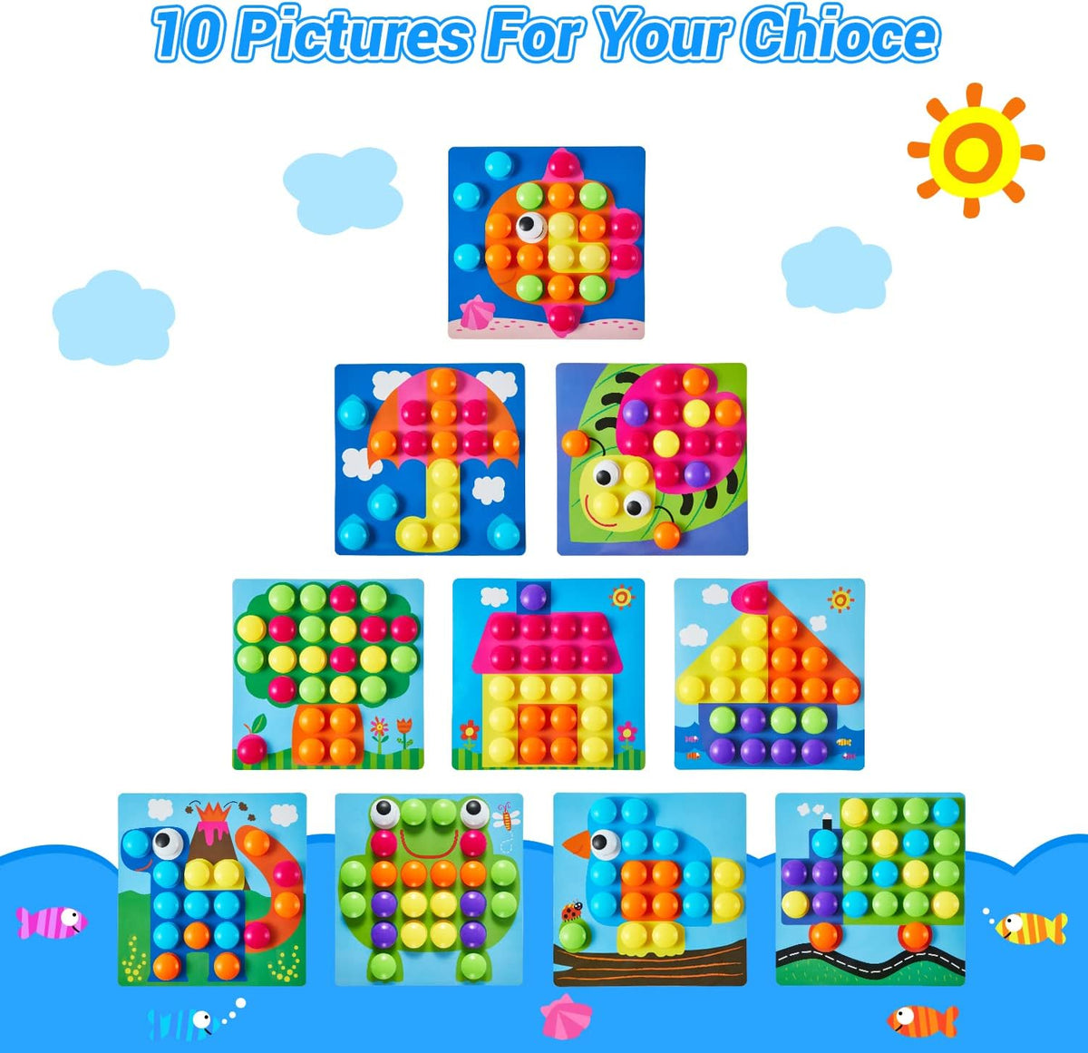 Geekper 68PCS Button Art Toys for Toddlers Color Matching Mosaic Pegboard